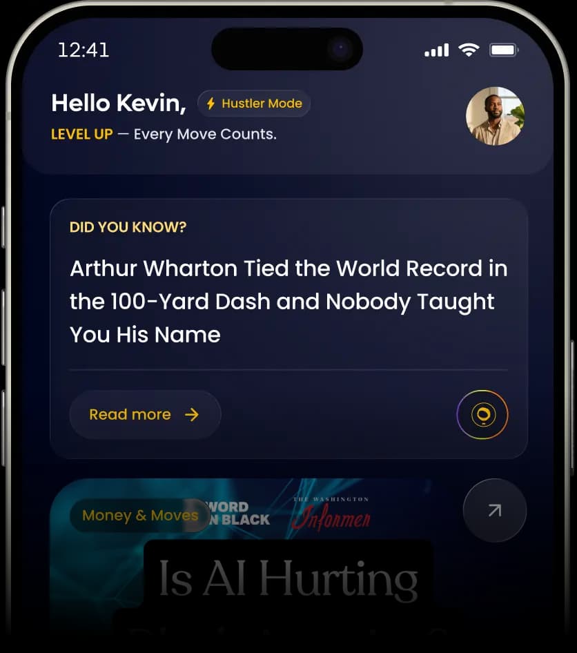 AISHA mobile app screen showing personalized feed and Black Fact of the Day